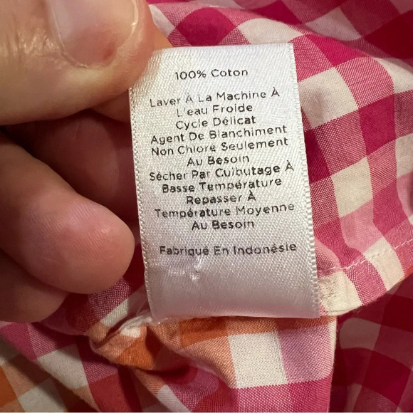 Talbots Button Up Shirt Pink Orange Gingham Check Long Sleeve Size Petite Large - Picture 7 of 10